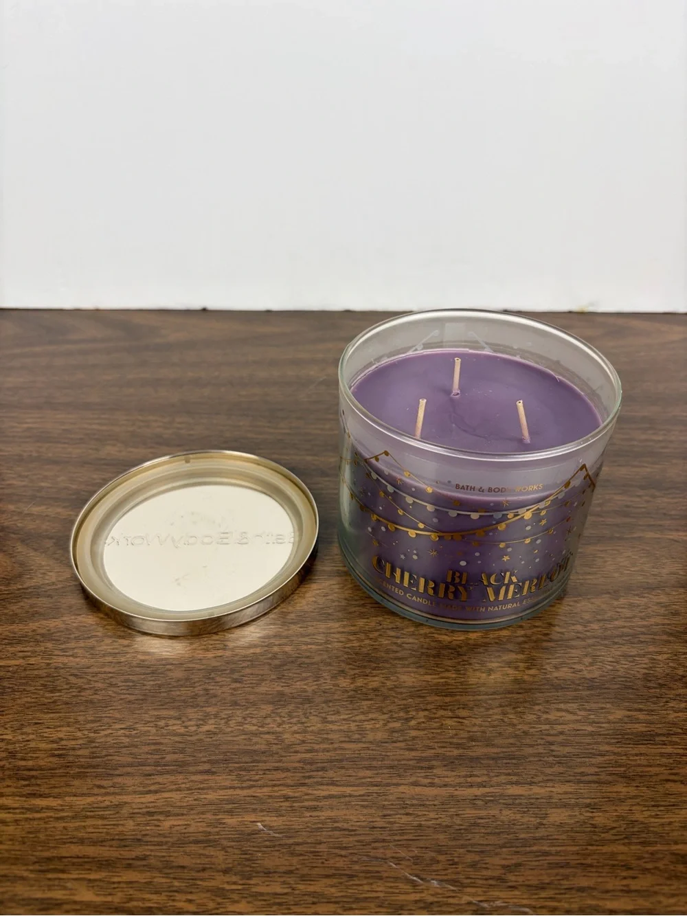 Bath & Body Works Black Cherry Merlot 3 Wick Candle 14.5 oz Purple Glass Jar EUC